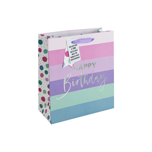 Picture of HAPPY BIRTHDAY PINK STRIPED MEDIUM GIFT BAG